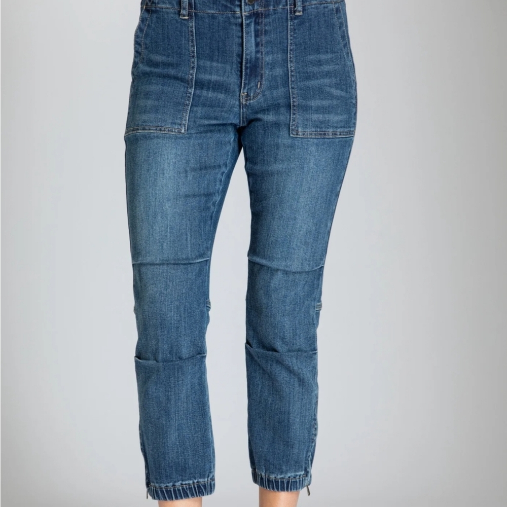 A.P.N.Y Crop Military Jogger Jean Bottom with Side Zipper in Indigo sz 6
